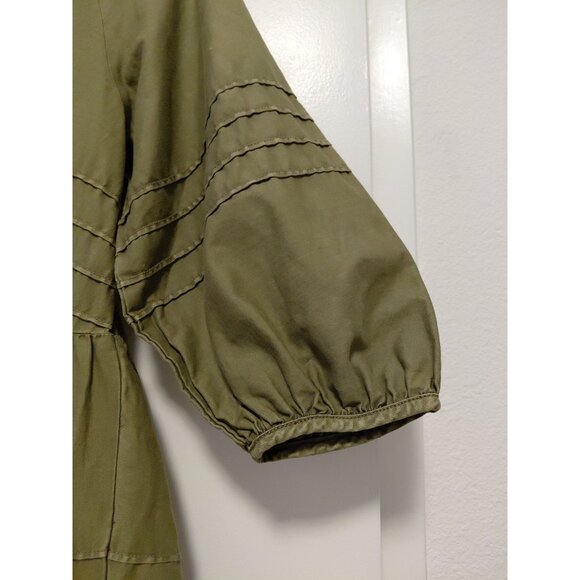 Free People Sweet Surrender Military Green Denim Dress Puff Sleeves Large - Picture 6 of 12